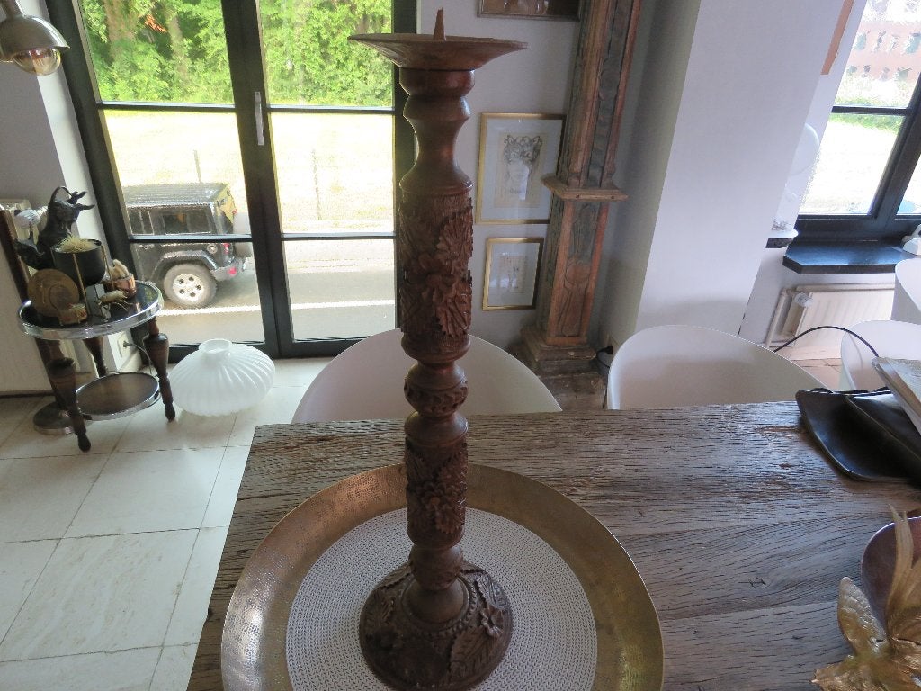 Houten gesculpteerde kandelaar 69 cm, Ophalen of Verzenden