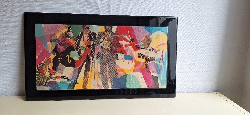 Art, tableau moderne sur el thème du jazz, Antiquités & Art, Art | Objets design, Décoration murale, Plastique, Signé, 61 cm
