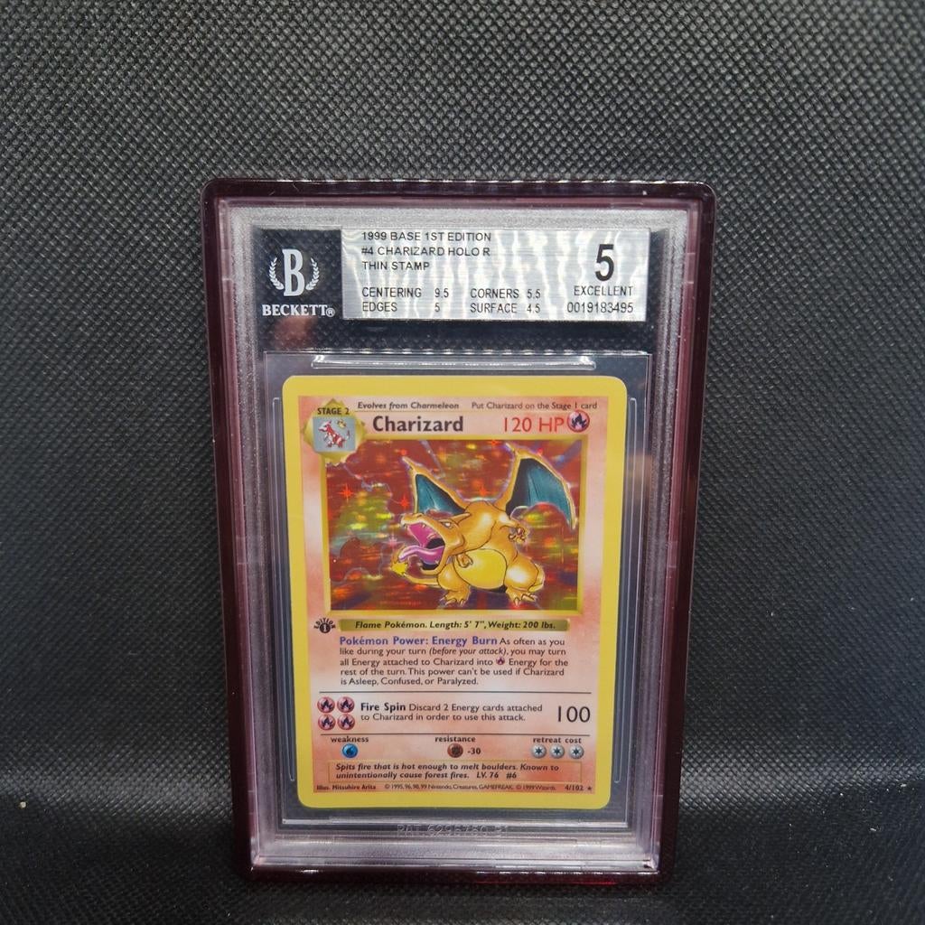 Charizard Holo Thin Stamp Base Set 1st Edition BGS 5, Hobby en Vrije tijd, Verzamelkaartspellen | Pokémon, Ophalen of Verzenden
