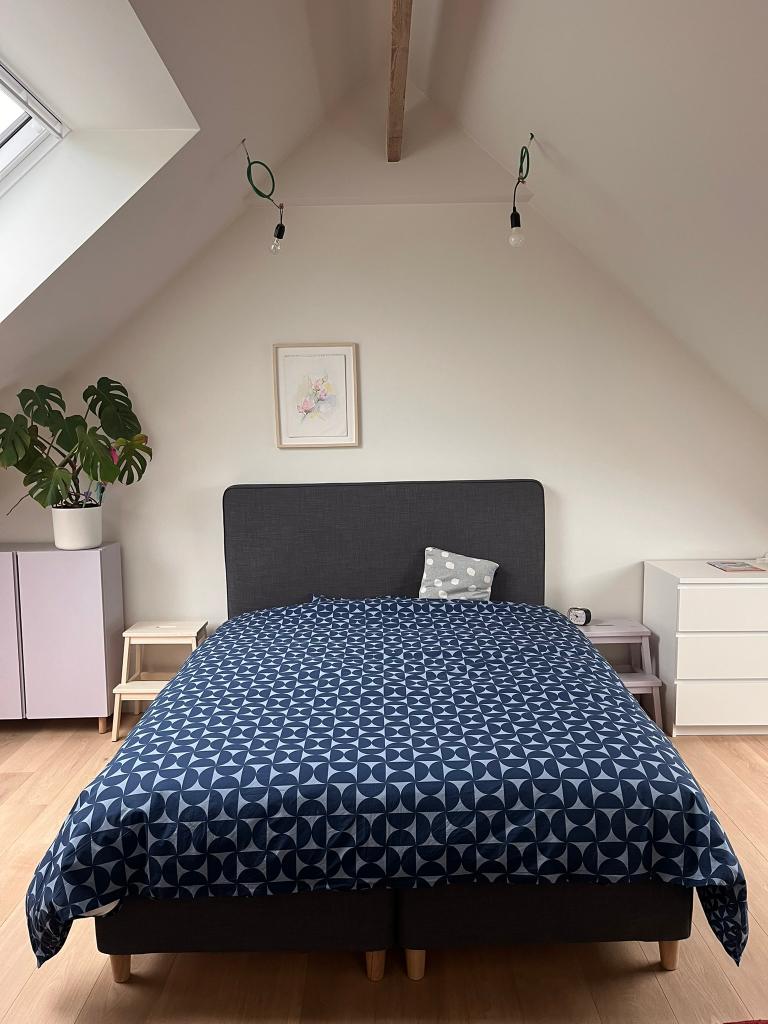 IKEA Dunvik boxspring bed 160x200 - goed onderhouden, Huis en Inrichting, Ophalen, Modern boxspring, Tweepersoons, Zo goed als nieuw