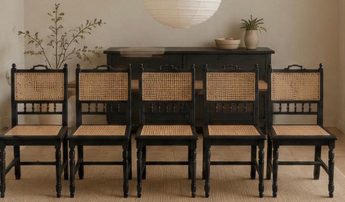 5 antieke eiken stoelen met webbing, Ophalen