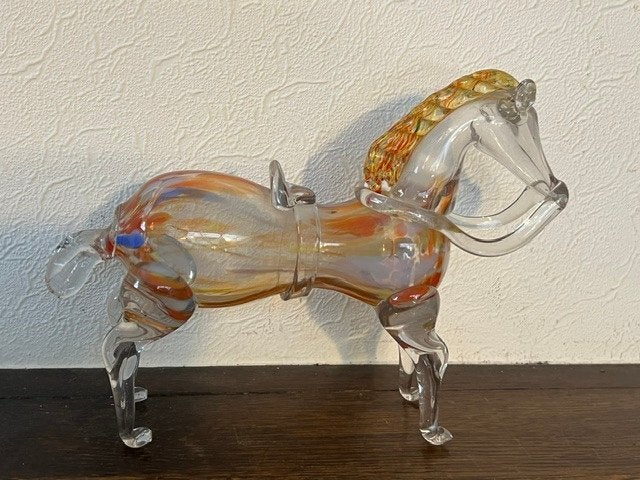 Murano glas paard, transparant veelkleurig, Antiek en Kunst, Ophalen