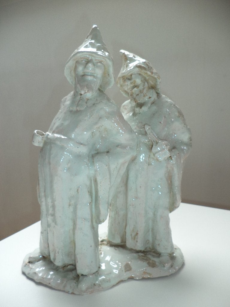 Ernest Patris terracotta 2 drinkebroers monniken gesigneerd, Antiek en Kunst, Ophalen, Geglazuurd