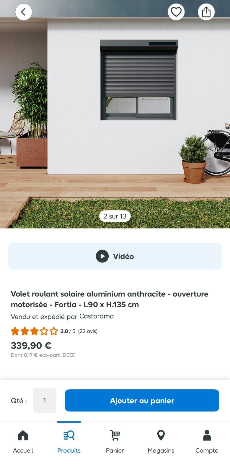 Volet roulant solaire aluminium anthracite motorisé Fortia, Enlèvement