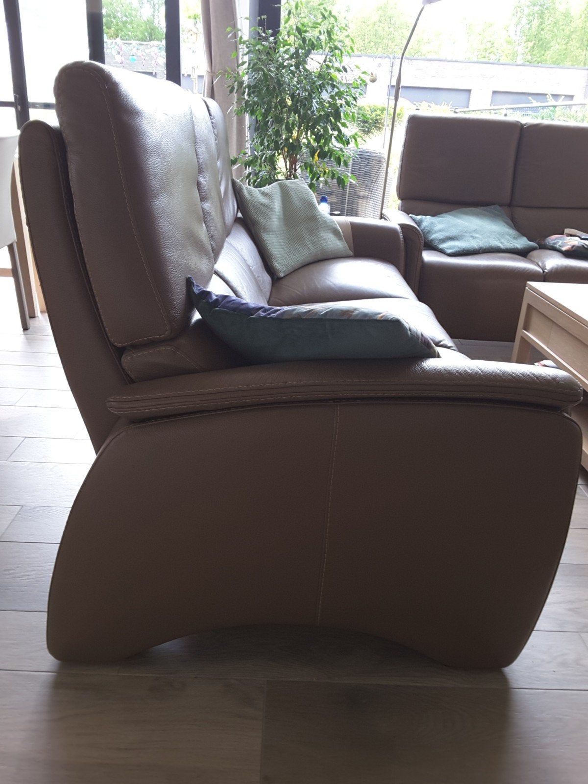 prachtige kastanjebruine salon, twee- en driezit ,krasvrij., Ophalen, Gebruikt, 75 tot 100 cm, Leer