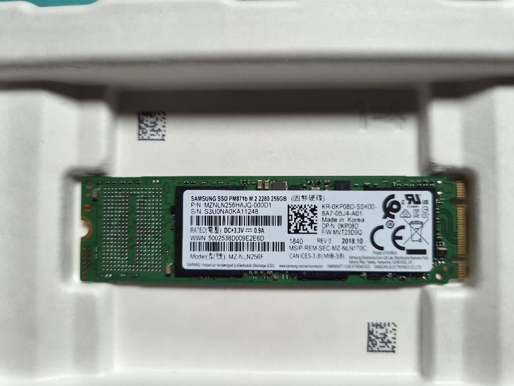 Samsung SSD PM871b M.2 2280 256GB, Computers en Software, Harde schijven, Zo goed als nieuw, Laptop, Intern, SSD, Overige aansluitingen