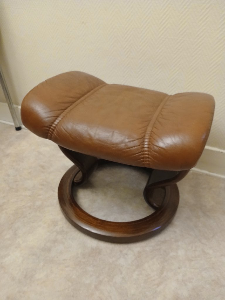 Repose pieds en cuir Stressless pied en bois, Comme neuf, Enlèvement, Classique, Moins de 50 cm