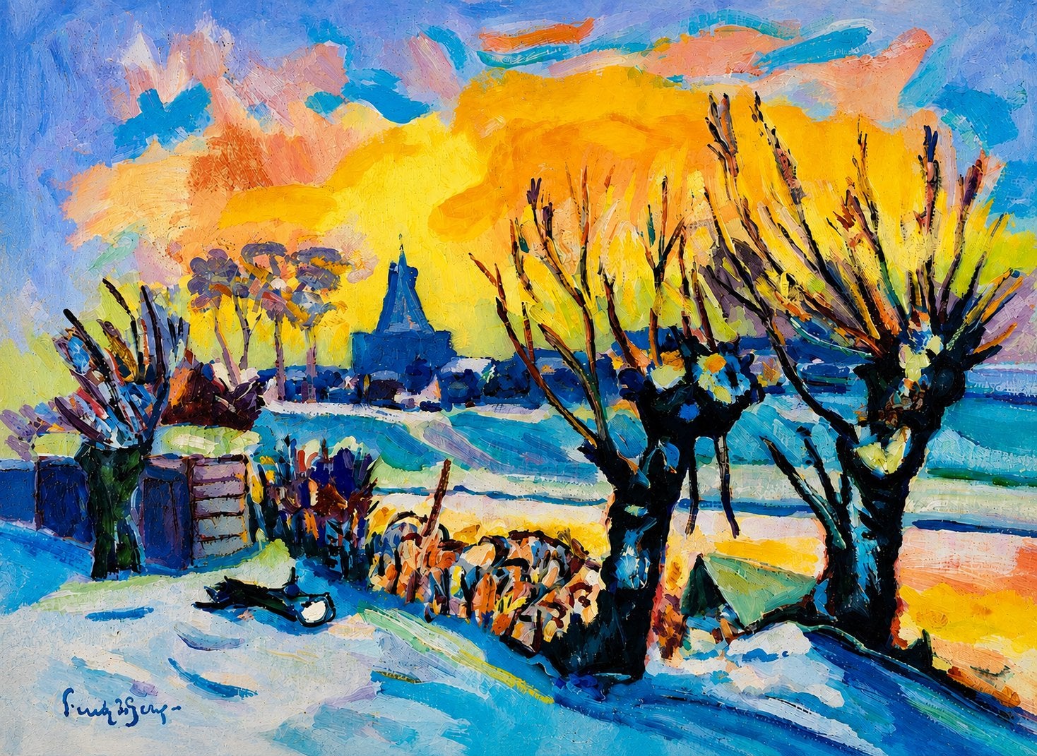 Freek van den Berg – origineel  – Winterlandschap 80x90, Antiquités & Art, Art | Peinture | Moderne, Enlèvement, Signé