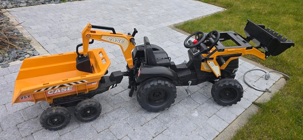 Tracteur à pédales FALK CASE + remorque benne – lot complet, Enlèvement, Utilisé, Autres marques, Avec chariot ou remorque