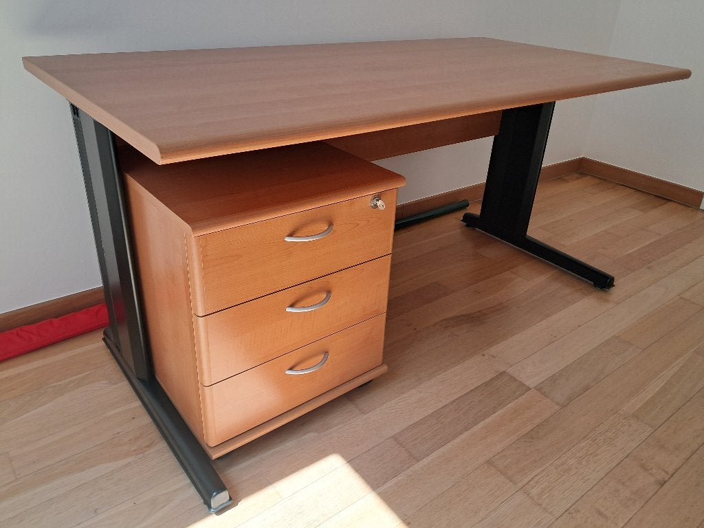 Bureau droit - déco cèdre  avec caisson 3 tiroirs, Maison & Meubles, Bureaux, Scandinave, 160 cm, Autres matériaux, Comme neuf