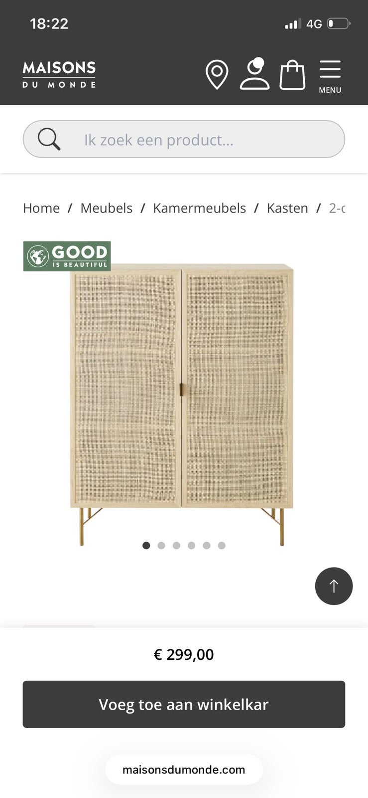 Maisons du monde rotan kast dressoir solstice 2 deuren, Ophalen, Zo goed als nieuw