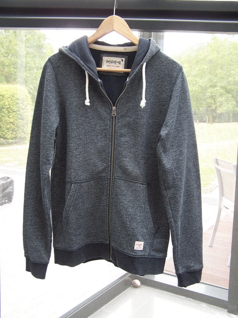 Donkergrijze hoodie met rits – maat S – goede staat, Blauw, Ophalen of Verzenden, Gedragen, Jack&Jones