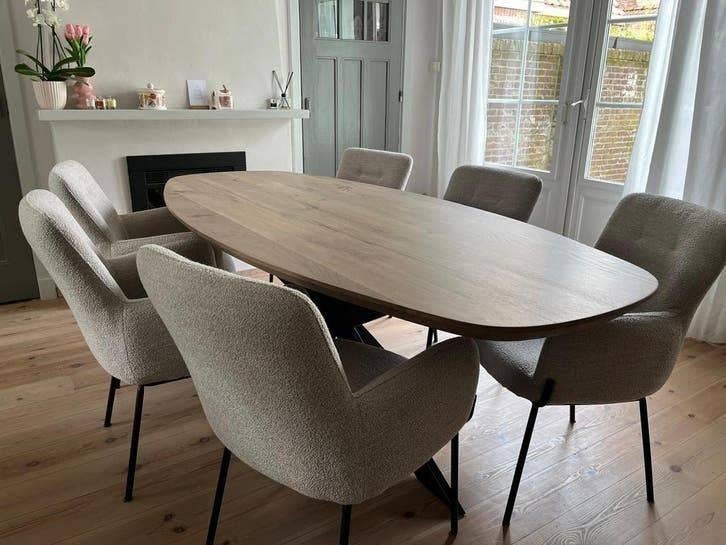 Table à manger ovale danoise avec base emblématique en bois, Enlèvement ou Envoi, Chêne