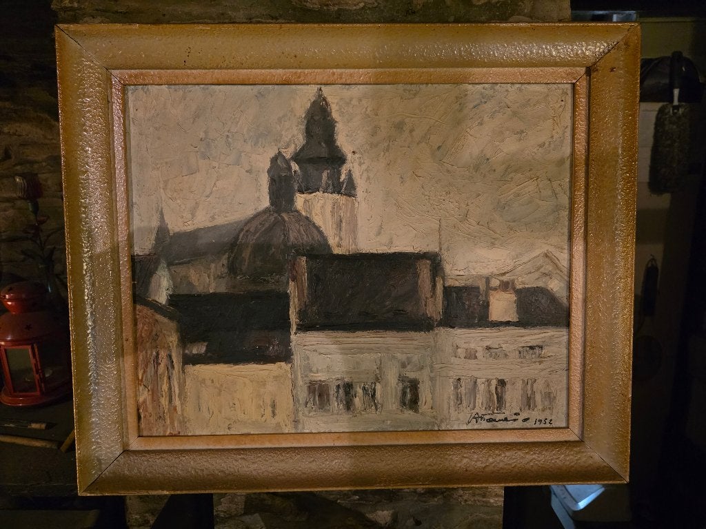 Schilderij van de cartoonist en schilder Dino Attanasio, Paneel, Expressionistisch, Ophalen of Verzenden, Gedateerd
