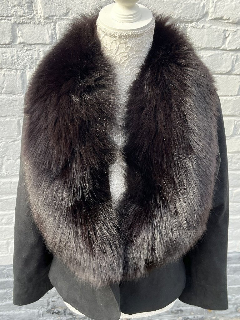 Veste doublée col renard S/M, Envoi, Porté, Taille 36 (S), Noir