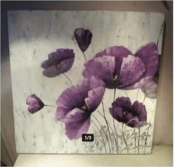 Prachtig modern Geschilderd Werk 'Lila Bloemen' - gesigneerd, Antiek en Kunst, Ophalen of Verzenden, Olieverf, Bloemen, Gelimiteerde oplage