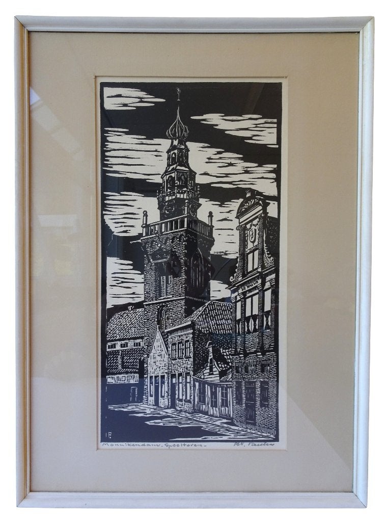 Veilinghuis Oranje - Speeltoren Monnickendam, W. Paulus ' 50, Ophalen, 1950 - 1999, Stadsgezicht, Gesigneerd