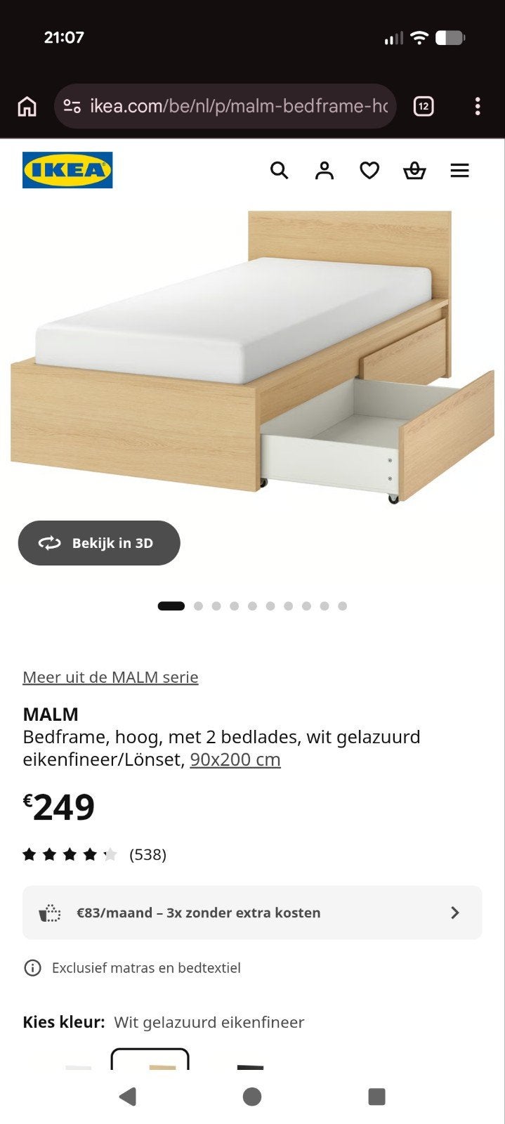 eenpersoonsbed merk malm ikea, Ophalen, 90 cm, Eenpersoons, Zo goed als nieuw