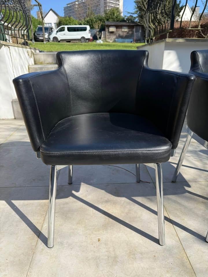 2 Chaises de bureau en cuir noir, Huis en Inrichting, Bureaustoelen, Gebruikt, Bureaustoel, Zwart, Ophalen