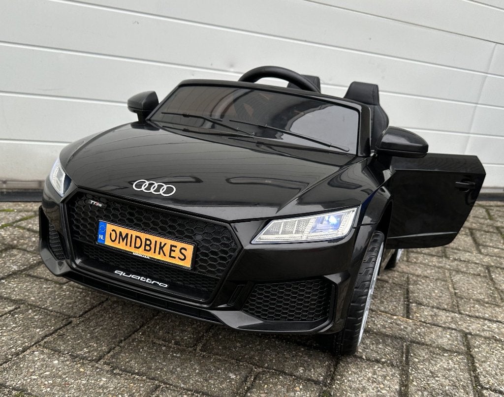 Audi TT'RS 12v zwart - RC – Leder zit – Rubberband Blue, Ophalen of Verzenden, Nieuw