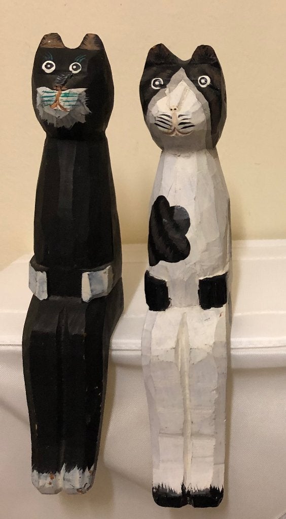2 houten beeldjes van katten retro, Ophalen of Verzenden