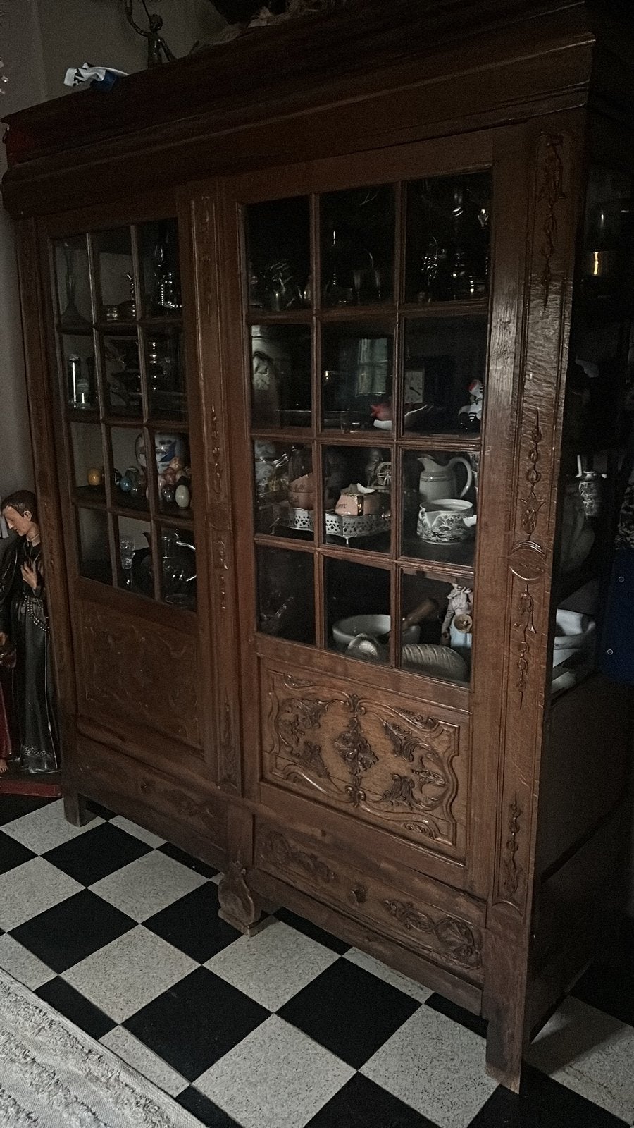 Antieke vitrinekast 170xm breed - periode 1800, Antiek en Kunst, Ophalen