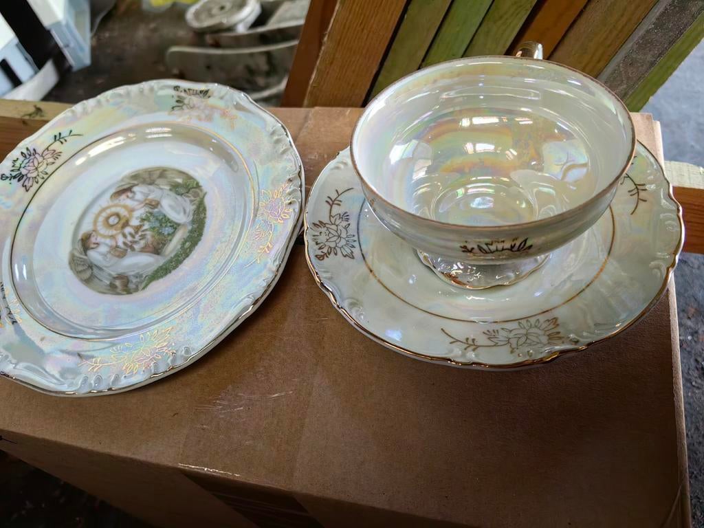 Une assiette, une tasse et une sous tasse ancienne