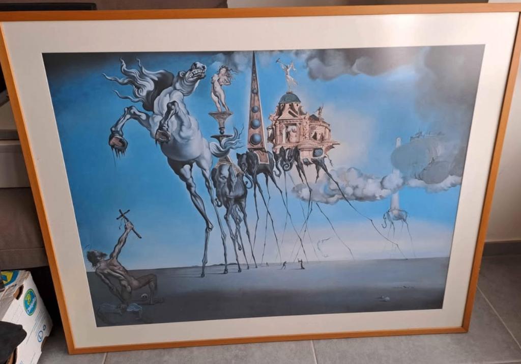 Groot Dali schilderij/print mooi ingekaderd zeer decoratief, Ophalen