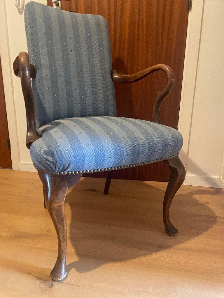 Blauwe vintage stoel, Maison & Meubles, Chaises, Retro, vintage, Enlèvement, Utilisé, Tissus