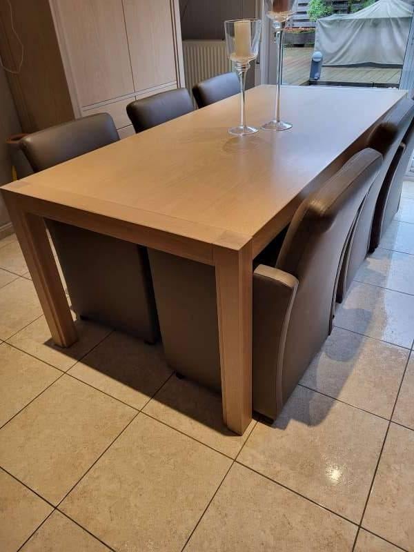 Houten eettafel met 6 zetels, Ophalen, Gebruikt, Eikenhout, Vijf personen of meer