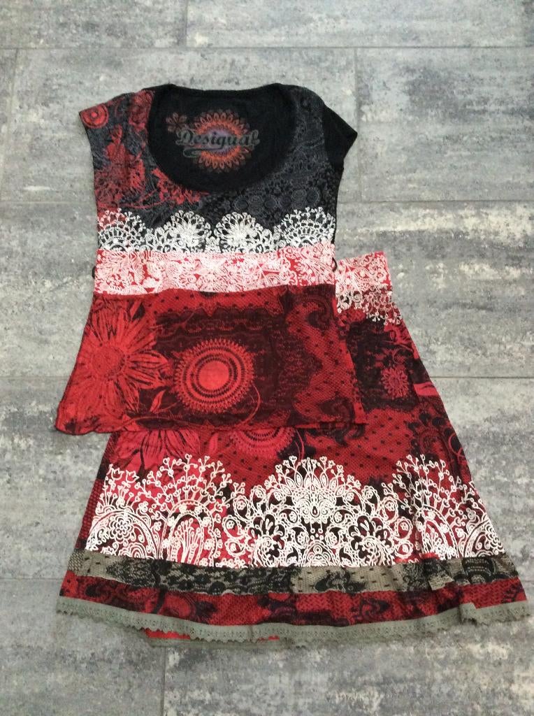 Chemise + jupe Desigual S, Rouge, Enlèvement ou Envoi, Taille 36 (S), Comme neuf