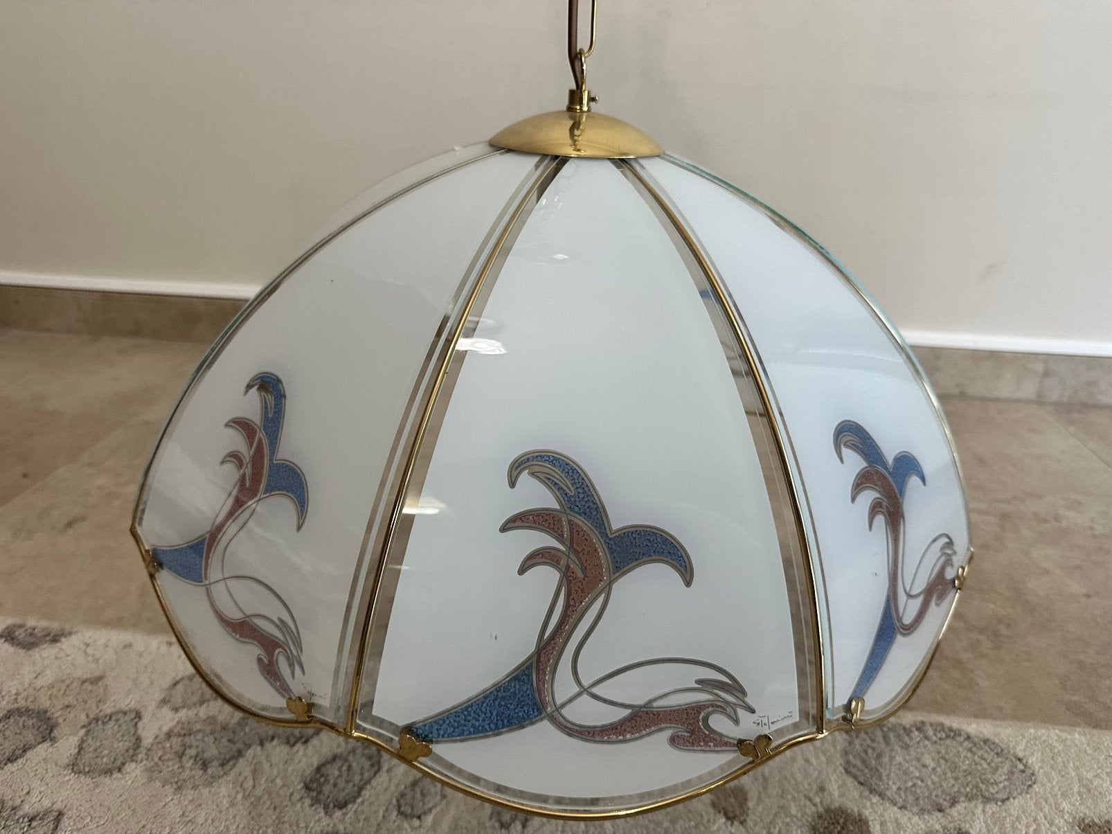 Elegante vintage hanglamp (intact, klassiek design), Huis en Inrichting, Lampen | Hanglampen, Zo goed als nieuw, Glas, Ophalen