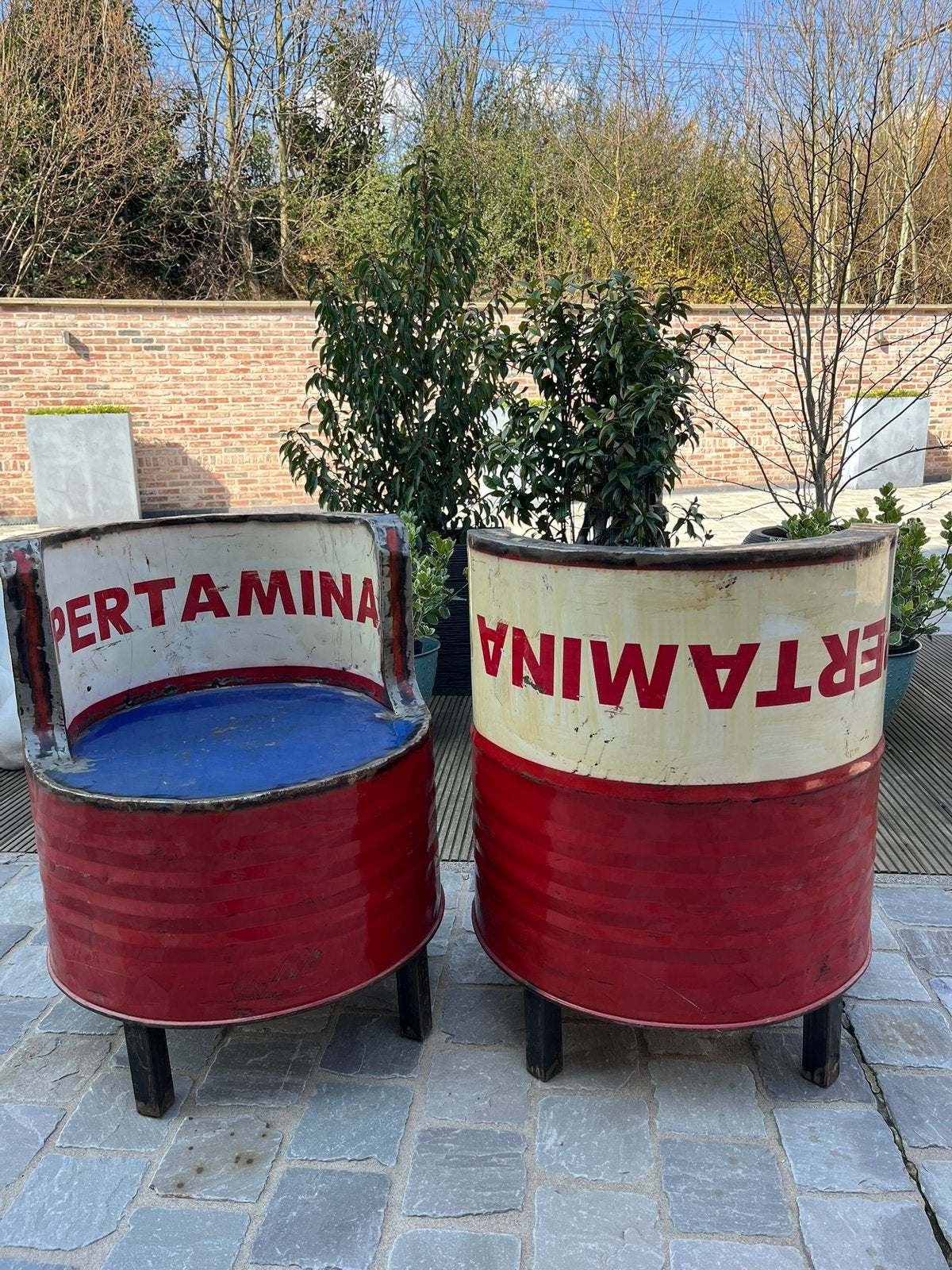 Decoratieve industriële olievat 2 stoelen, Ophalen