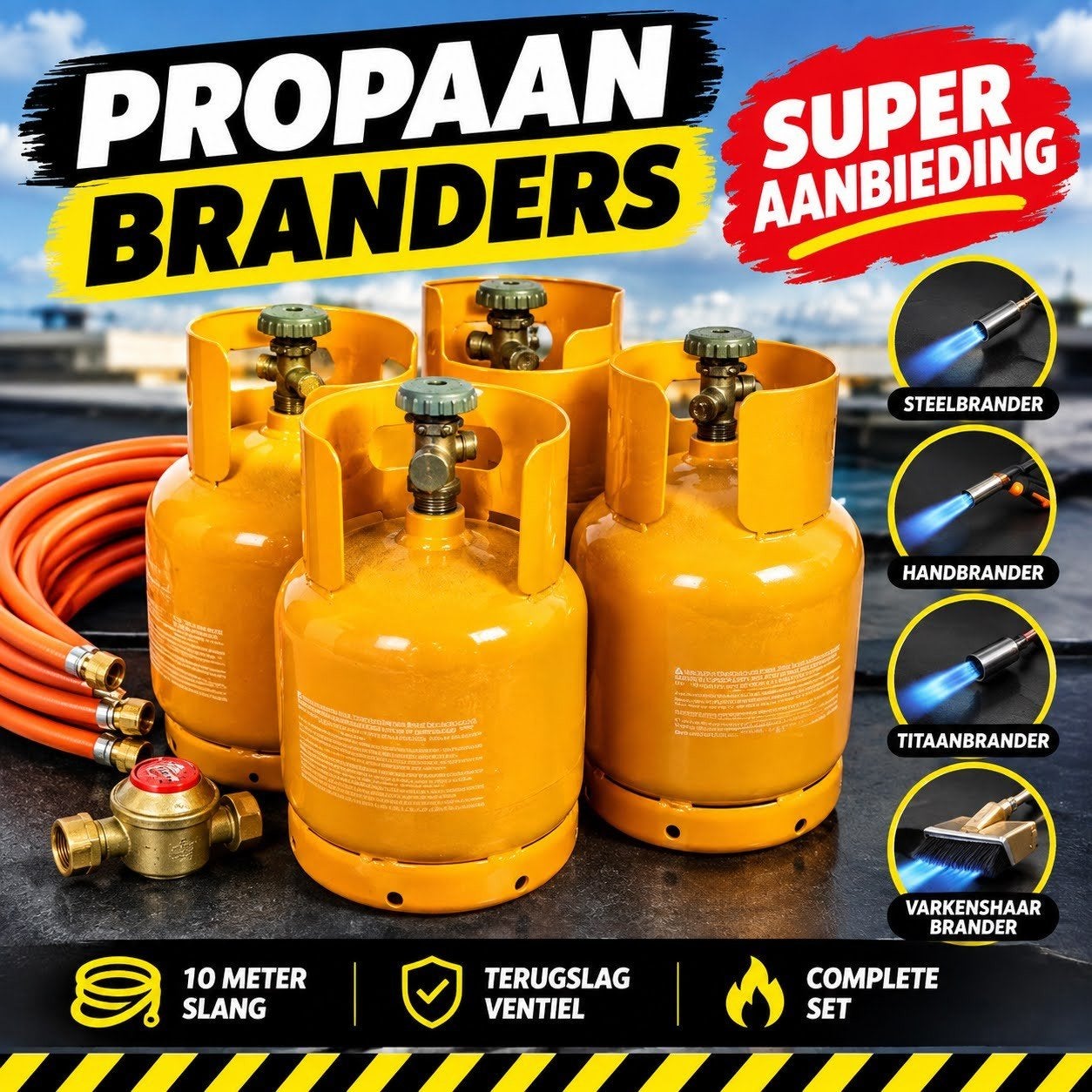 Propaanbrander, 10m slang & terugslagventiel € 69,50incl.btw, Neuf, Membrane goudronnée, Autres couleurs, Enlèvement