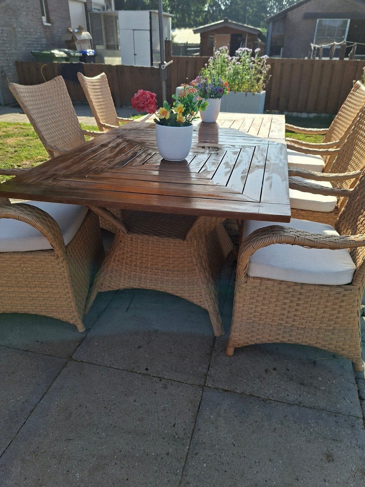 Tuinset appele bee  lux duur merk zo goed als nieuw, Ophalen of Verzenden, Hout, 6 zitplaatsen, Tuinset