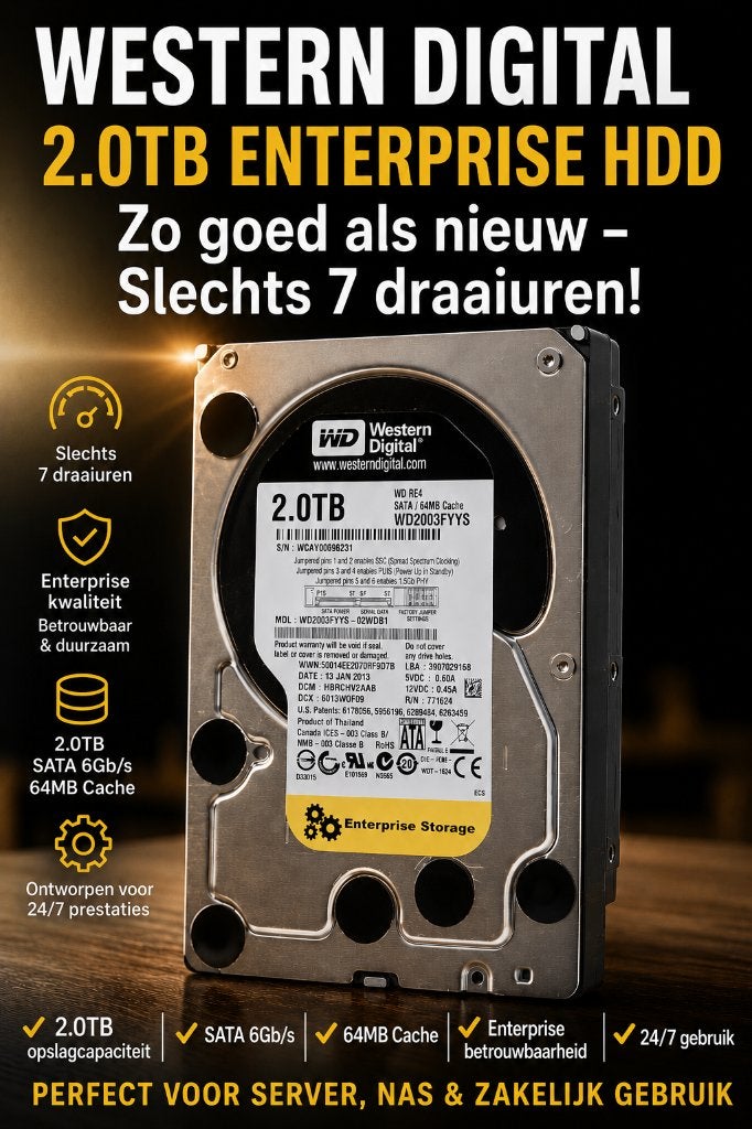 2TB - WD 2TB Enterprise - SATA NAS HDD (Slechts 7draaiuren), Computers en Software, Harde schijven, Intern, 2TB, Server, Ophalen of Verzenden