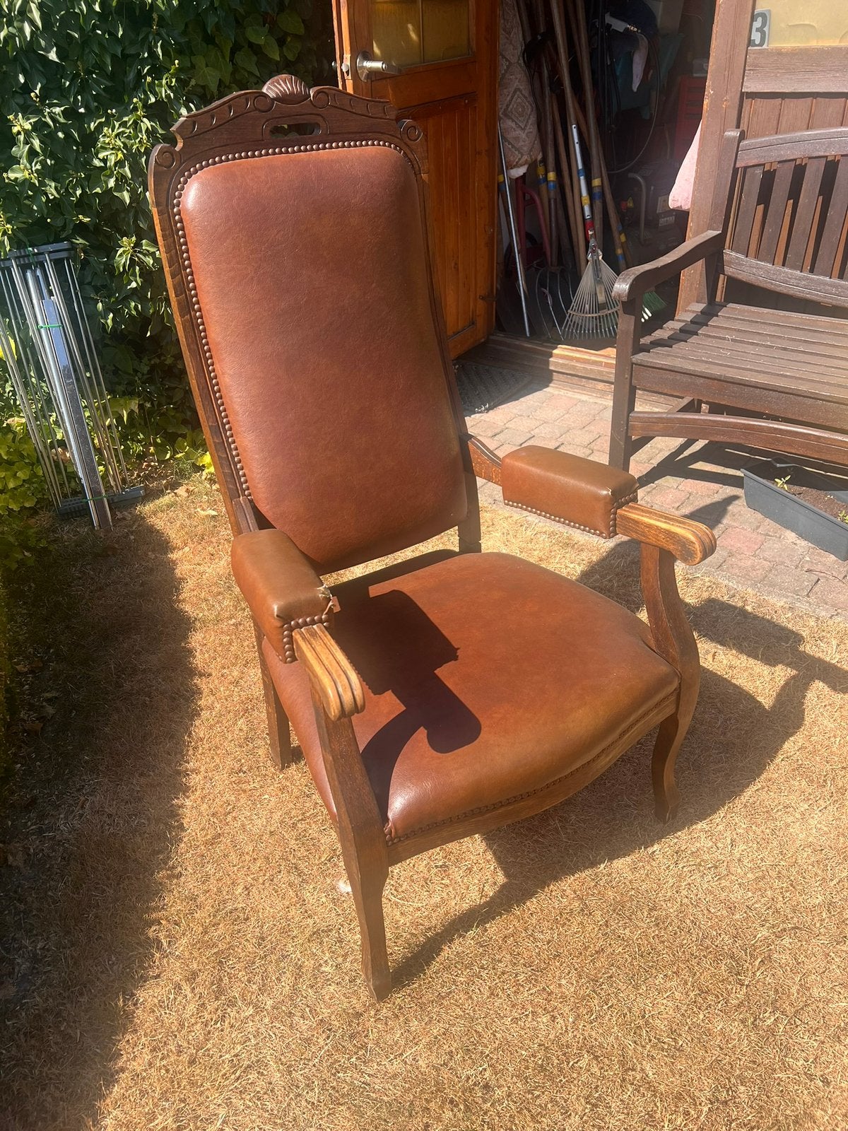 Fauteuil vintage caractéristique/cuir + chêne, Enlèvement