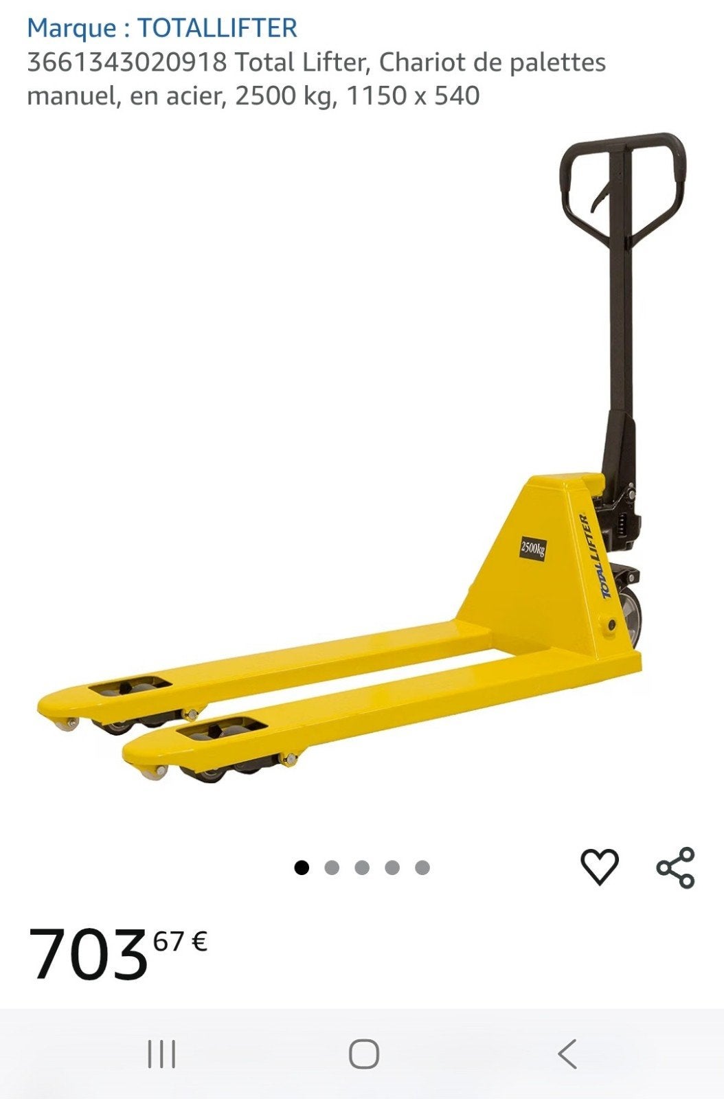 transpallette neuf 2500 kg, Enlèvement