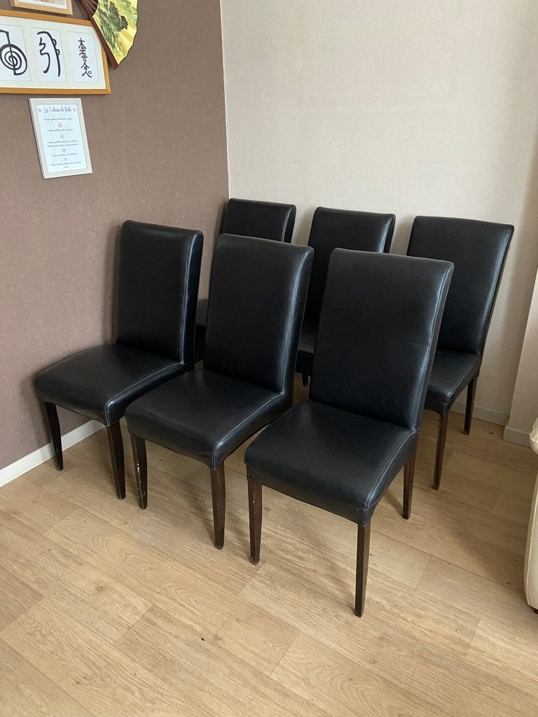 6 Belles chaises en cuir noir, Enlèvement, Bois, Noir, Cinq, Six Chaises ou plus