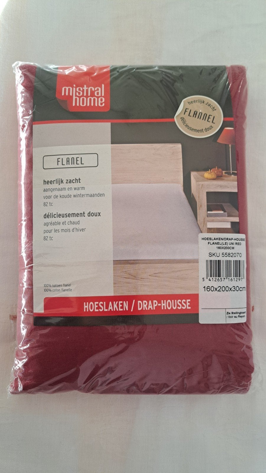 Nieuw flanel kwaliteits hoeslaken Mistral Home 160x200x30 cm, Ophalen of Verzenden, Nieuw, Tweepersoons, Rood