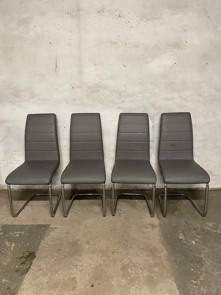Chaises de salle à manger grises, Gris, Enlèvement, Utilisé, Cuir