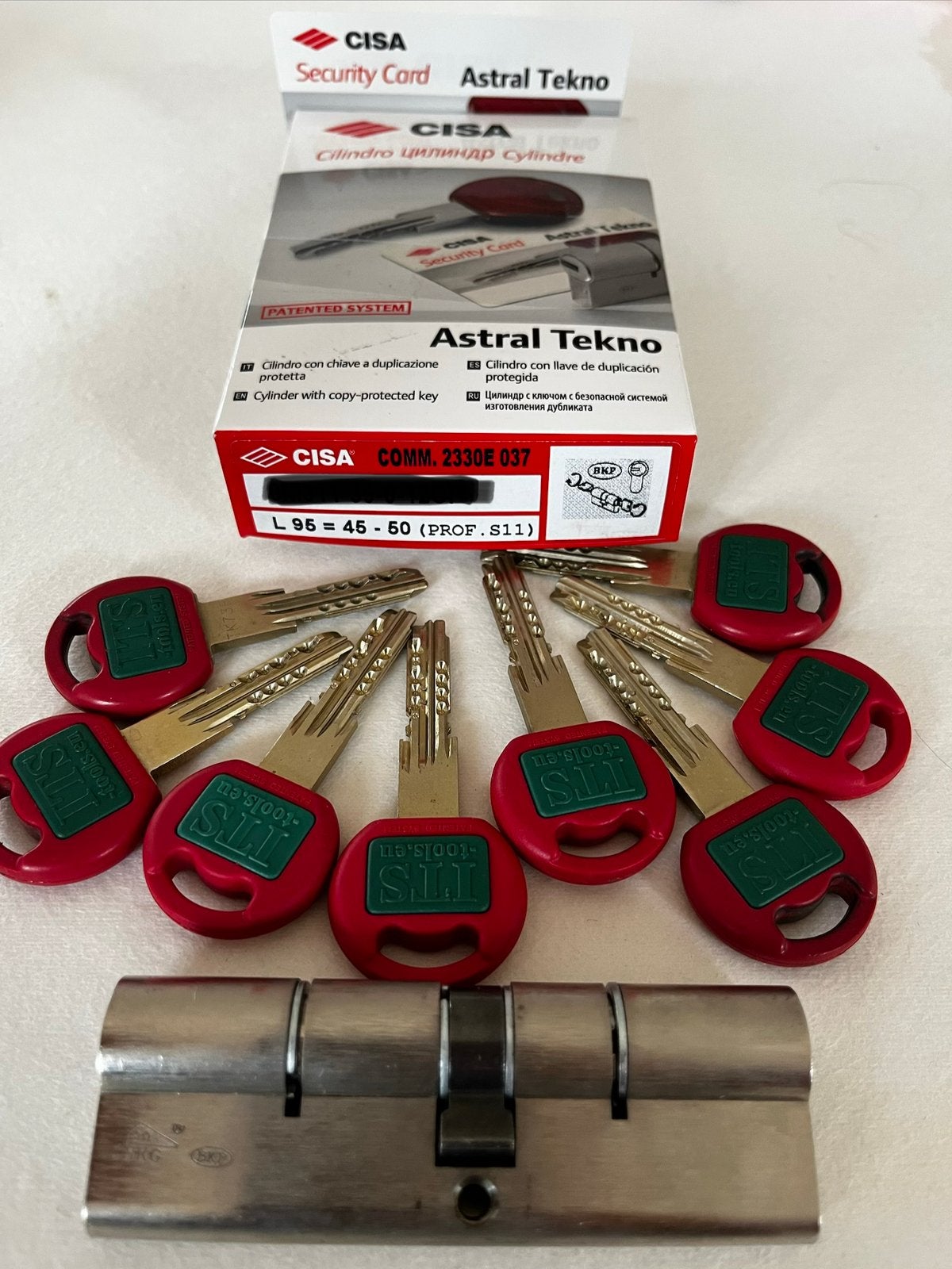 Cisa cylinde astral tekno L95=45-50 8 clefs security card, Enlèvement, Comme neuf