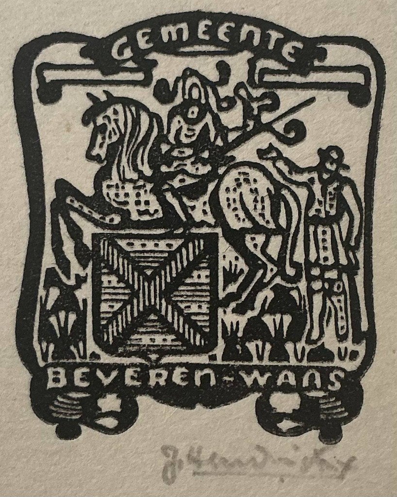Houtsnede Jos Hendrickx (1906-1971) Beveren-Waas, Ophalen, Houtsnede