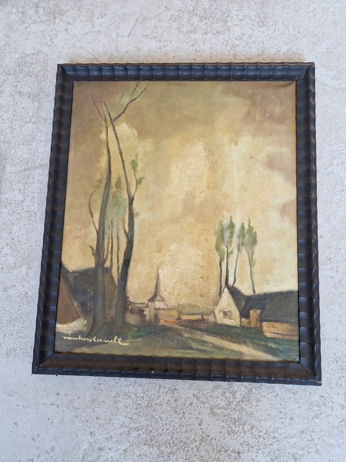 peinture ancienne, Signé, Peinture à l'huile, Paysage, Enlèvement