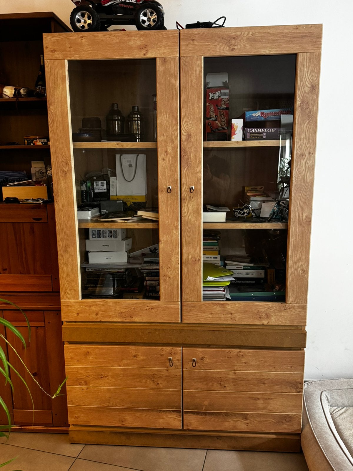 Dressoir en hoge vitrinekast (Houtlook), Huis en Inrichting, Kasten | Vitrinekasten, Ophalen, Zo goed als nieuw