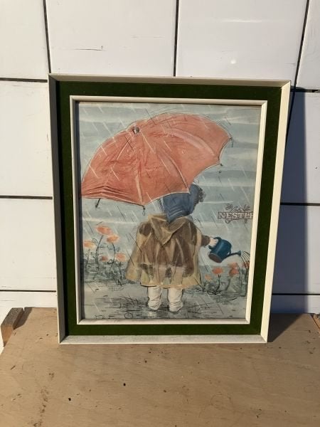 peinture 29x35 fille avec parapluie, Enlèvement