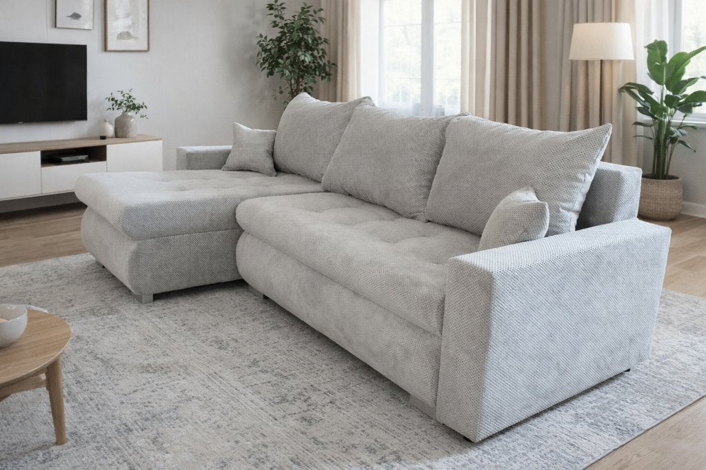 Canapé d’angle BRUNO | Fonction convertible, 200 à 250 cm, 125 à 150 cm, Autres matériaux, Neuf