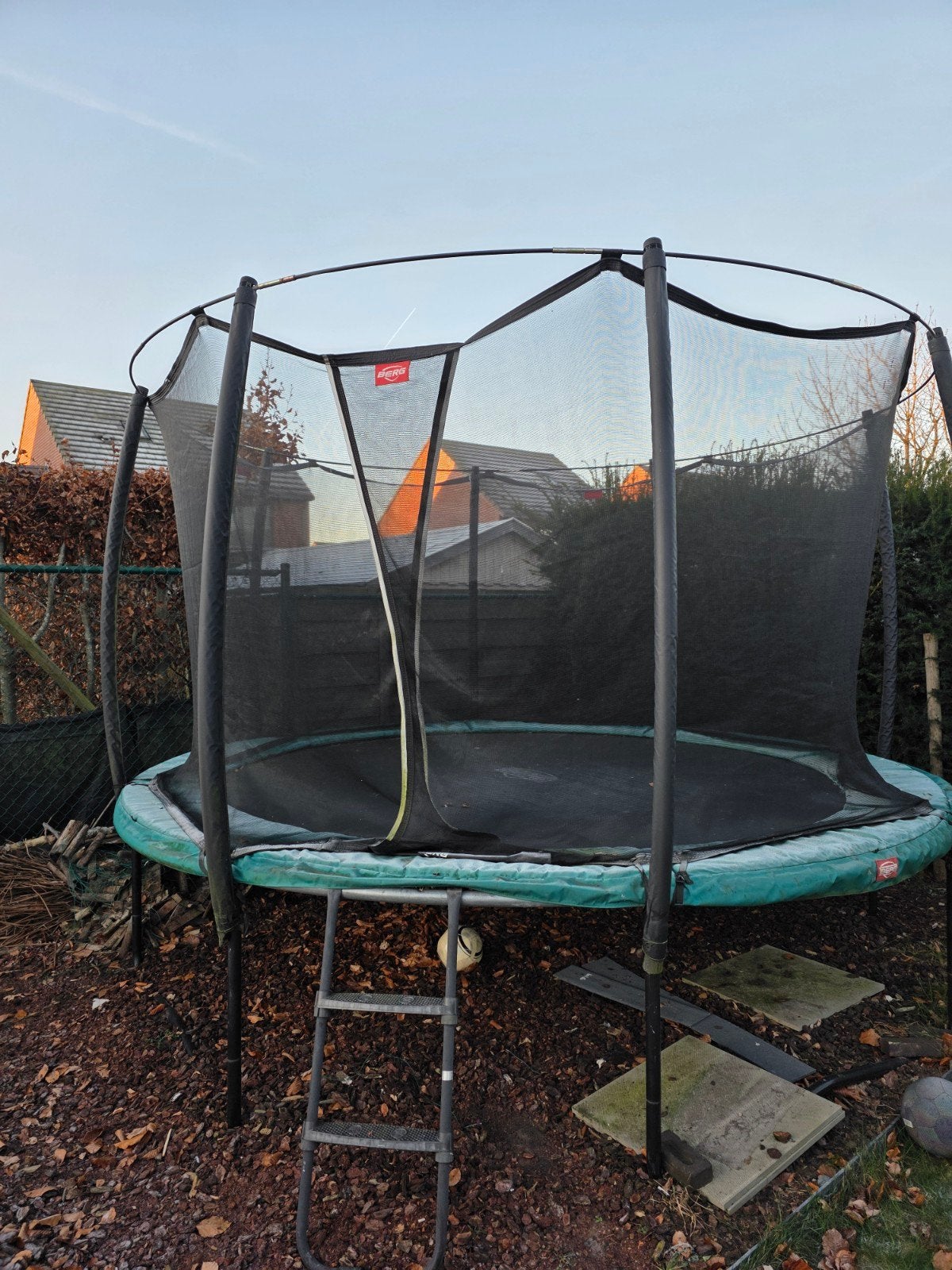 Trampoline van Berg Champion 380cm + trapje + veiligheidsnet, Ophalen, Gebruikt