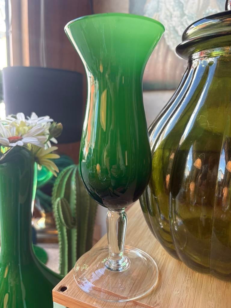Vintage EMPOLI glas tulip vaajse groen, Enlèvement ou Envoi