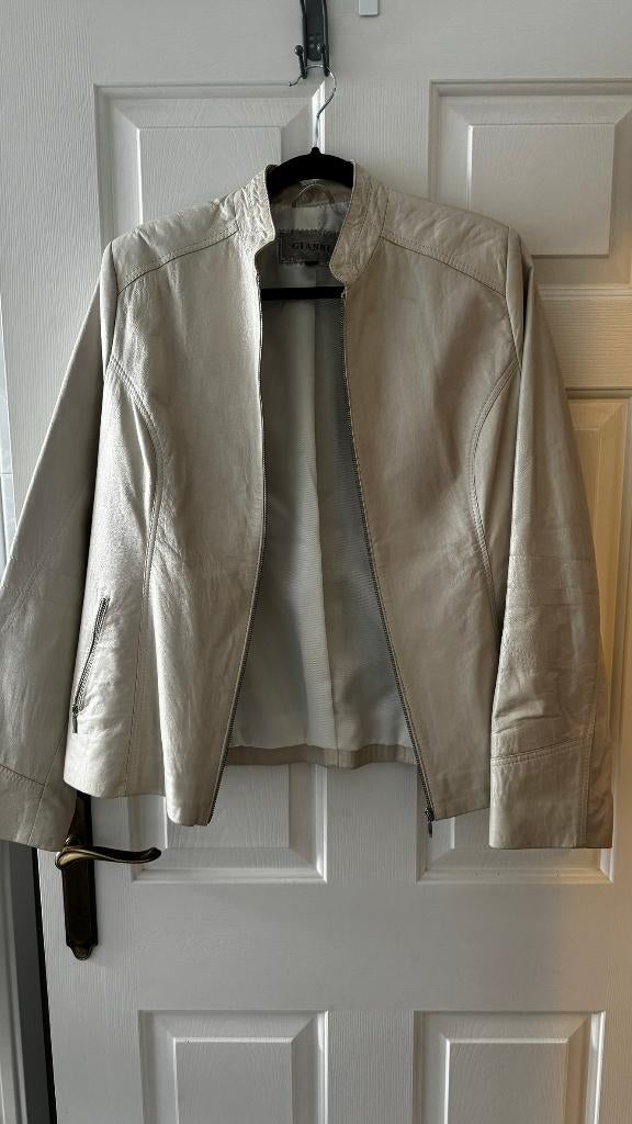 prachtige spijkerjas spijker jas jacket maat 42 100% leer, Ophalen, Nieuw, Maat 42/44 (L), Beige